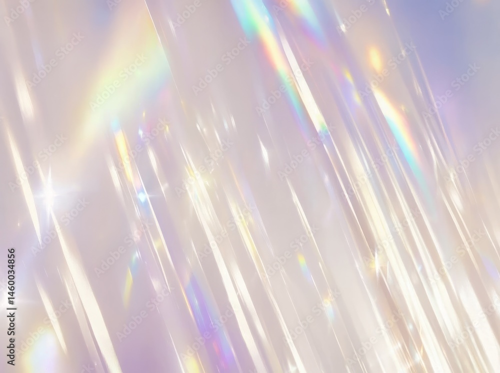 Poster light beams create abstract patterns in a shimmering background full of vivid colors and reflections