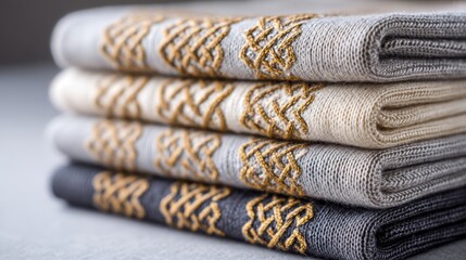 Exquisite Handwoven Textiles: Celtic Knot Collection - Luxurious handwoven fabrics, intricate Celtic knot patterns, neutral color palette, artisanal craftsmanship, timeless elegance