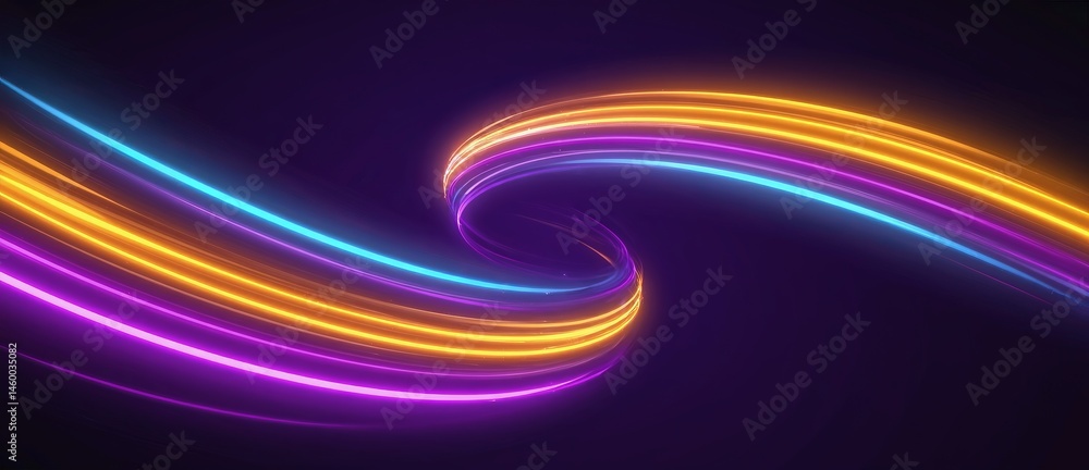 Poster bright abstract light waves intertwine against a dark background, creating a captivating visual expe