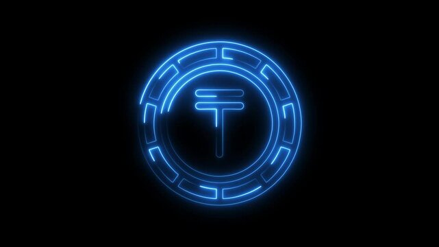 Tenge symbol animated neon glow on black background digital currency kazakhstan monetary unit