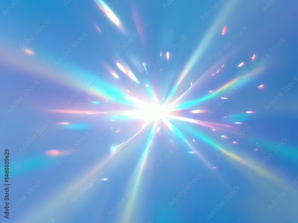 Poster vibrant light beams pierce through a soft blue background creating an abstract visual effect within 