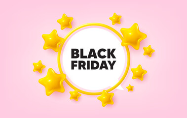 Black friday frame banner. Speech bubble offer. Black Friday Sale. Special offer price sign. Advertising Discounts symbol. 3d stars glitter tag. Golden frame banner. Vector