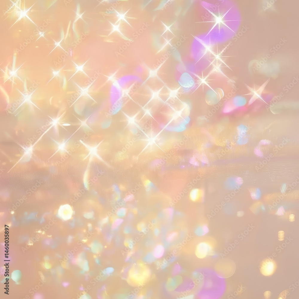 Poster soft light and abstract patterns create a serene atmosphere with shimmering effects in the backgroun