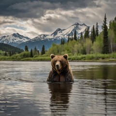 Grizzly bear in a mountain river