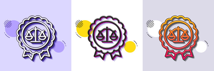 Fototapeta premium Justice scales line icon. Halftone dotted pattern. Gradient icon with grain shadow. Judgement award sign. Legal law symbol. Line justice scales icon. Various designs. Vector
