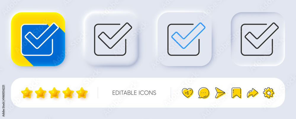 Poster check line icon. neumorphic, flat shadow, 3d buttons. approved tick sign. confirm, done or accept sy