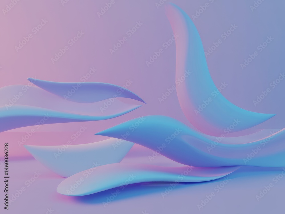 Poster abstract light forms create a serene atmosphere with gentle curves and soft colors in a minimalist s