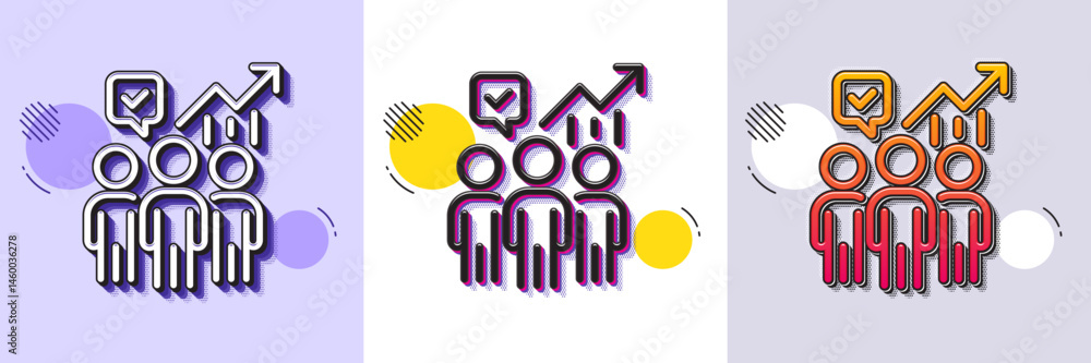 Poster business statistics line icon. halftone dotted pattern. gradient icon with grain shadow. meeting rep