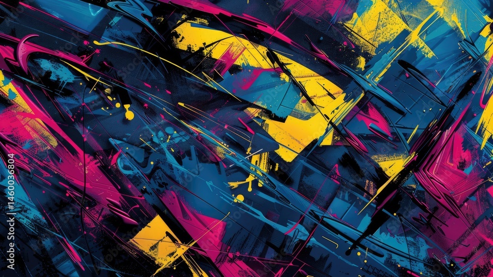 Poster colorful abstract paint splatters and swirls on a black background. abstract artwork of vibrant colo