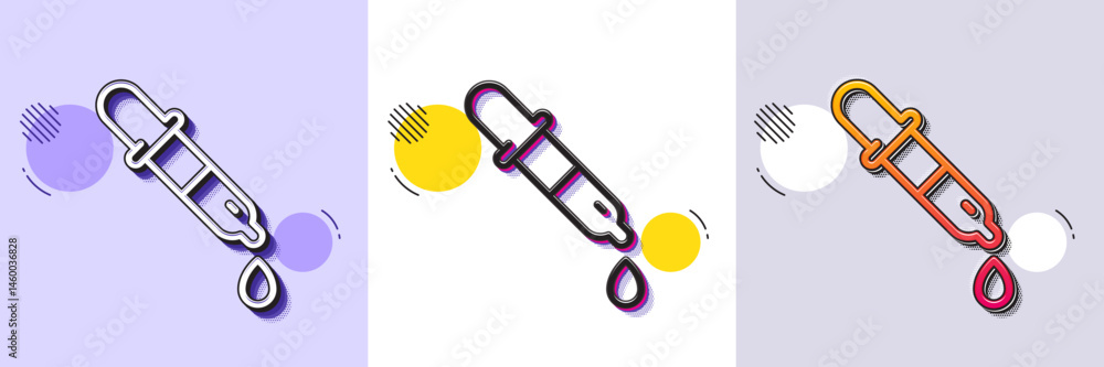 Poster chemistry pipette line icon. halftone dotted pattern. gradient icon with grain shadow. laboratory si