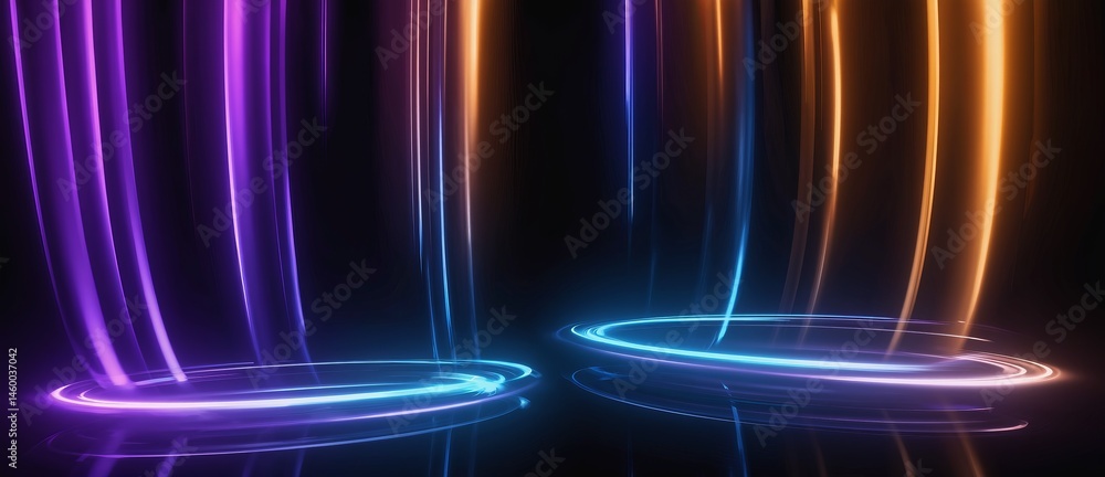 Poster abstract display of glowing light streaks creating a vibrant atmosphere in an artistic setting