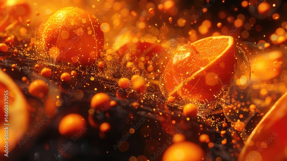 Aufkleber abstract depiction of glowing orange digital grid. digital artwork of glowing orange dots or 3d rend