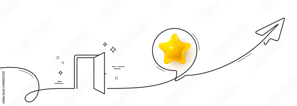 Poster open door line icon. continuous line with share plane. entrance doorway sign. building entry symbol.