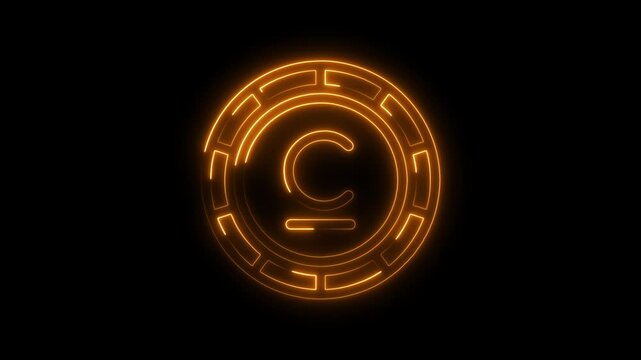 Glowing neon copyright symbol animation with geometric circle frame on black background