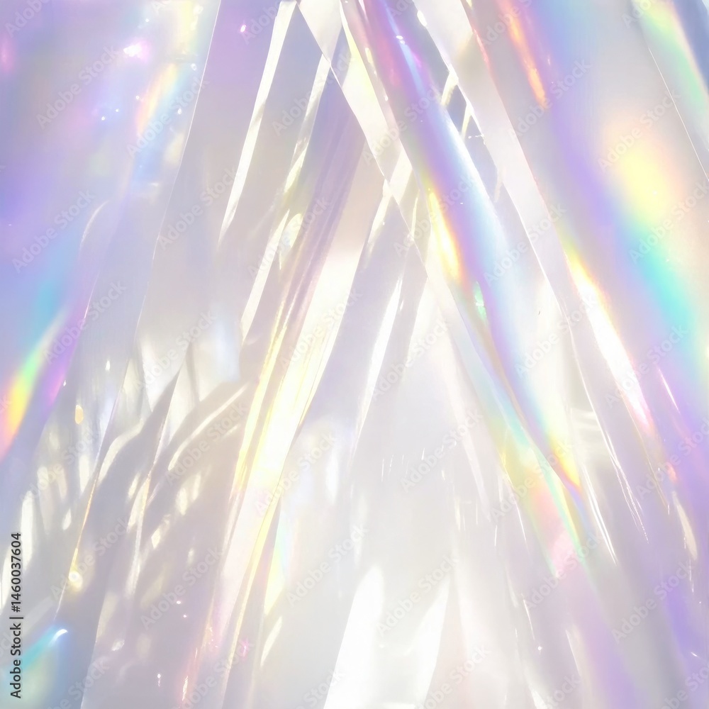 Poster light refracting through abstract translucent surfaces creating a colorful radiant display in a drea