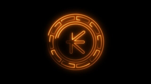Crypto currency kwacha glowing neon animation on black background digital currency