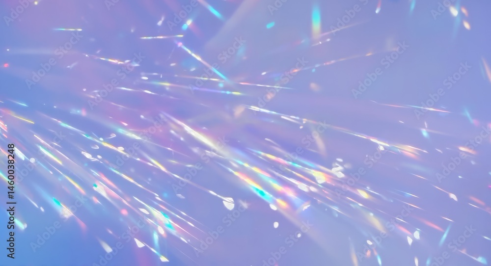 Poster abstraction of shimmering light rays dispersing in various colors against a soft background