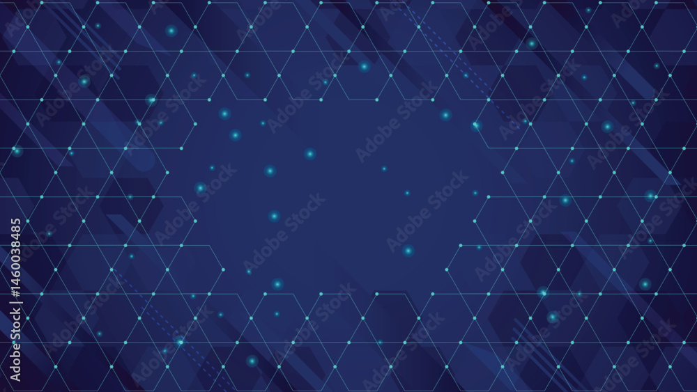 Poster futuristic hexagon themed background with digital blue grid and glowing lights perfect for technolog