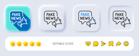 Fake news line icon. Neumorphic, Flat shadow, 3d buttons. Propaganda conspiracy chat sign. Wrong truth megaphone symbol. Line fake news icon. Social media icons. Vector