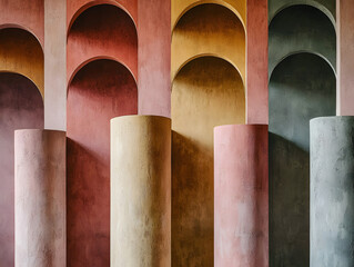 Muted earth-toned semi-circles arranged in rhythmic vertical columns