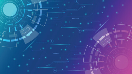 Modern dual color technology background with abstract circular digital design and glowing blue and purple lines suitable for tech themes without special characters