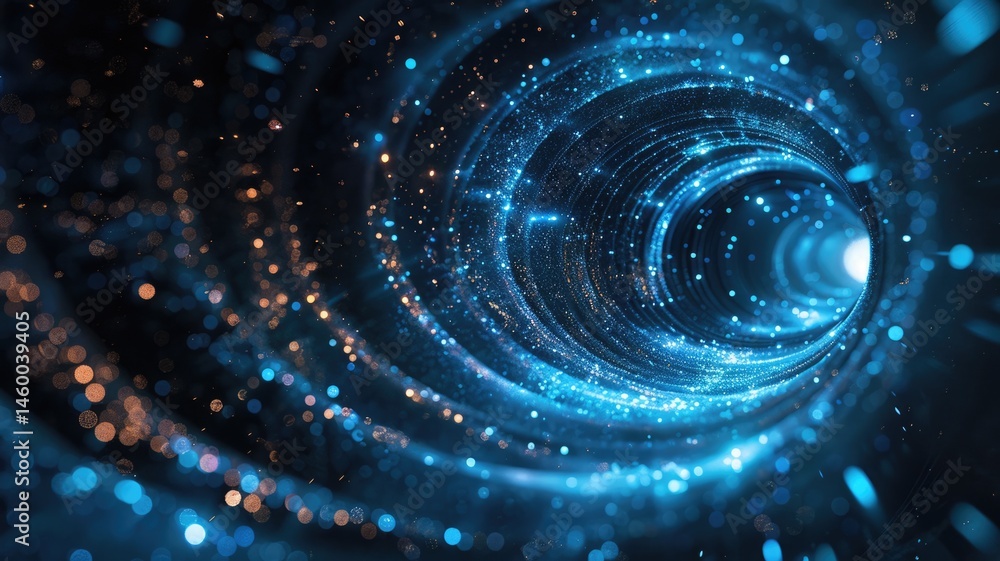 Aufkleber abstract picture of blue light particle with digital technology style design connecting become dynam