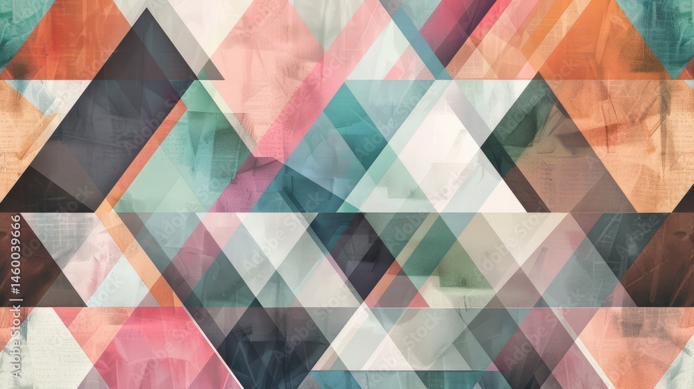 Poster colorful geometric triangles in a vibrant overlapping pattern. abstract artwork of geometric shape w