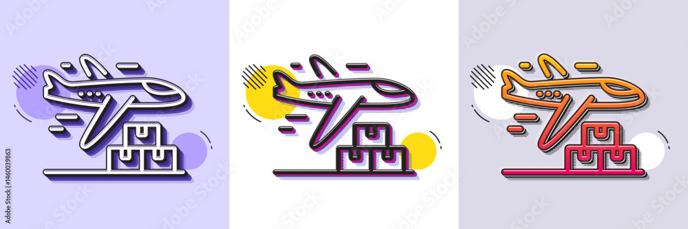 Poster delivery plane line icon. halftone dotted pattern. gradient icon with grain shadow. logistic service