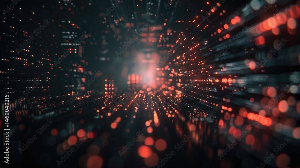 Poster abstract picture micro light sparkling particle represent data flow vivid flowing wave with high tec