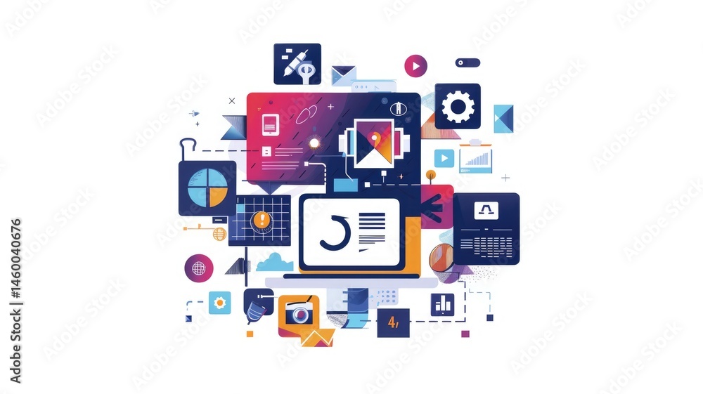 Poster complex business application website with beautiful infographic design for excellent app idea. smart