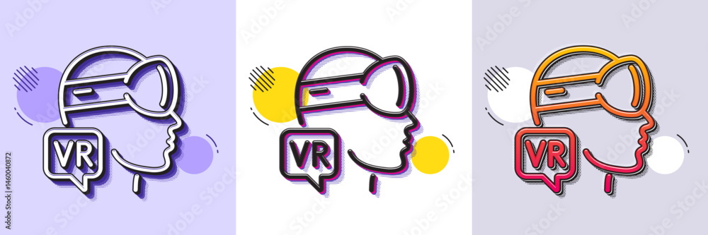 Poster augmented reality line icon. halftone dotted pattern. gradient icon with grain shadow. vr simulation