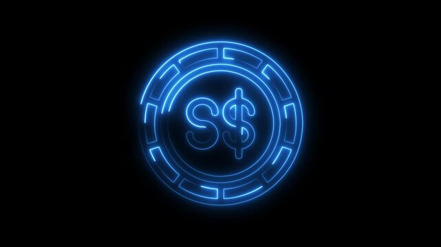 Singapore dollar currency symbol with neon glow effect on black background