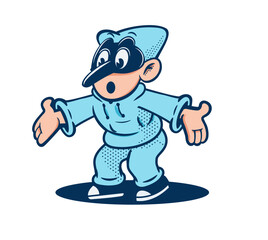 Neapolitan mask mascot cartoon dressed in blue