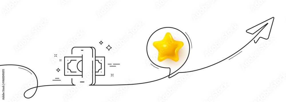Poster phishing line icon. continuous line with share plane. money scam crime sign. online fraud or thief s