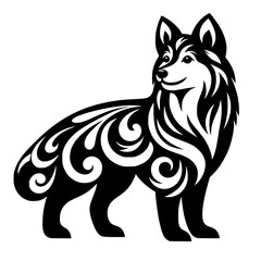 Stylized Wolf Illustration: Ornamental Black & White Design