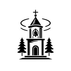 Minimalist Church Bell Tower Illustration: Religious, Forest, and Modern Design