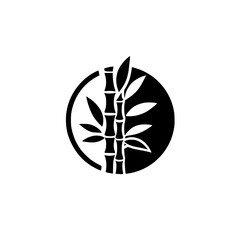 Minimalist Bamboo Icon in Circle, Black and White Design
