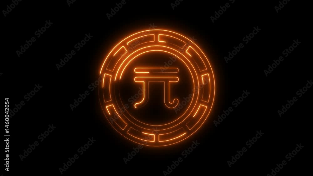 Aufkleber glowing neon yuan symbol animation with currency circle border design on black background