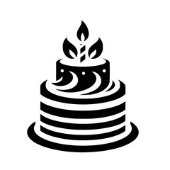 Minimalist Birthday Cake Icon with Candle - Black and White Graphic