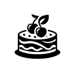 Minimalist Cake Icon with Cherries - Vector Illustration