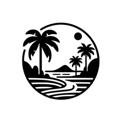 Fototapeta premium Minimalist Island Sunset in Circle Frame - Vector Graphic