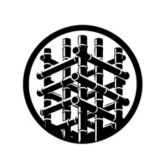Geometric Bamboo Structure in Circle: Minimalist Design, Black and White