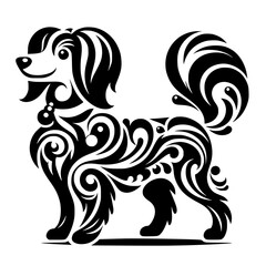 Ornamental Black & White Dog Illustration: Vector Design on White Background
