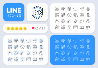 Timeline, Waterproof umbrella and Website education line icons for web app. Message, Share, Like social media icons. Pack of Fake news, Eye detect, Fingerprint access pictogram icons. Vector