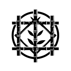 Minimalist Bamboo Symbol: Serene Japanese Design, Black and White
