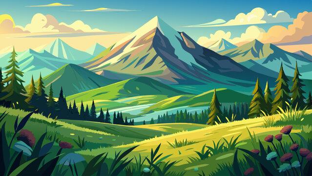 nature landscape with alpine grassy meadow of mnt. petros in dappled light. carpathian mountain scenery of ukraine in summer. popular travel destination of transcarpathia. green environment 