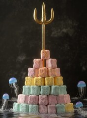 Colorful marshmallow pyramid with trident