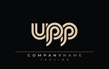 UPP Creative Unique Modern Letter Logo Design. Stylized logo featuring a unique letter design, presenting abstract minimalist aesthetics and modern appeal.