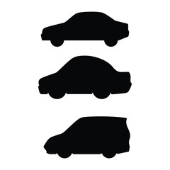 Minimalist Car Silhouettes – Black Side View Shapes of Sedans, Coupes, and Vans on White Background