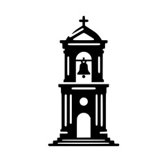 Minimalist Bell Tower Icon, Black and White Silhouette